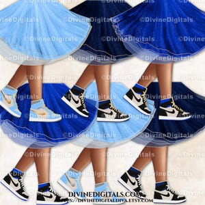 Sneaker Ball The Blues Benen Jurk Tutu Fashion Party Donkere huidskleur | Transparante digitale clipart-afbeeldingen PNG Instant Download