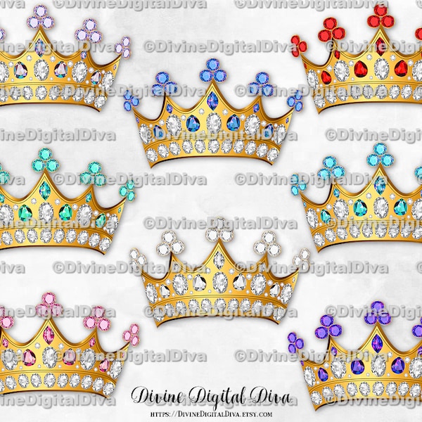 Princess Crowns Jewels Gold Diamond Pink Turquoise Mint Purple Red Blue Lavender | Digital Clipart Instant Download