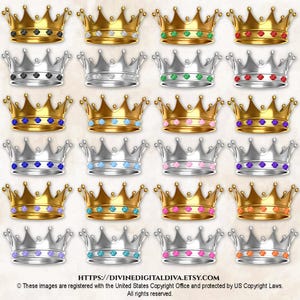 Koninklijke kronen en edelstenen goud zilver | Geslacht babyshower verjaardag onthuld | Clipart direct digitaal downloaden
