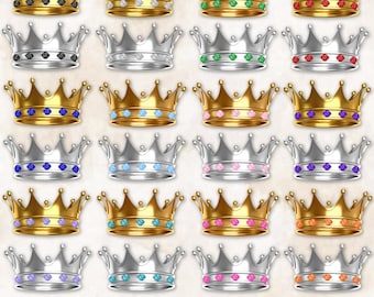 Royal Crowns & Gems Gold Silver | Baby Shower Birthday Gender Reveal | Clipart Digital Instant Download