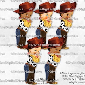 Kleiner Cowboy Denim Gelb Western Shirt Kuh Print Weste Stiefel Roter Schal | Baby Junge 3 Hauttöne | Clipart Sofort Download