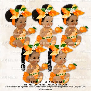 Little Cutie Orange Grün Big Bow Strass Schuhe Mandarine | Sitzendes Baby Mädchen Babys der Farbe | Clipart Sofort Download