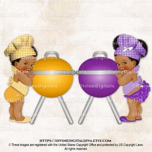 Little Chefs - Tablier à carreaux vichy doré et violet pour barbecue BabyQ Grill Gold | Bouffées de ton foncé pour bébé garçon fille | Clipart à téléchargement immédiat