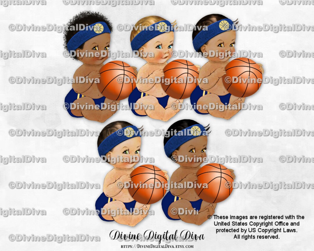 Basketball Player Navy Blue & Gold Diaper Sweatband Sitting Baby Boy 3