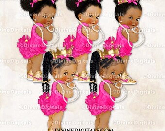 Princesse - Baskets roses fuchsia et dorées, Couronne de perles, clipart bébé fille