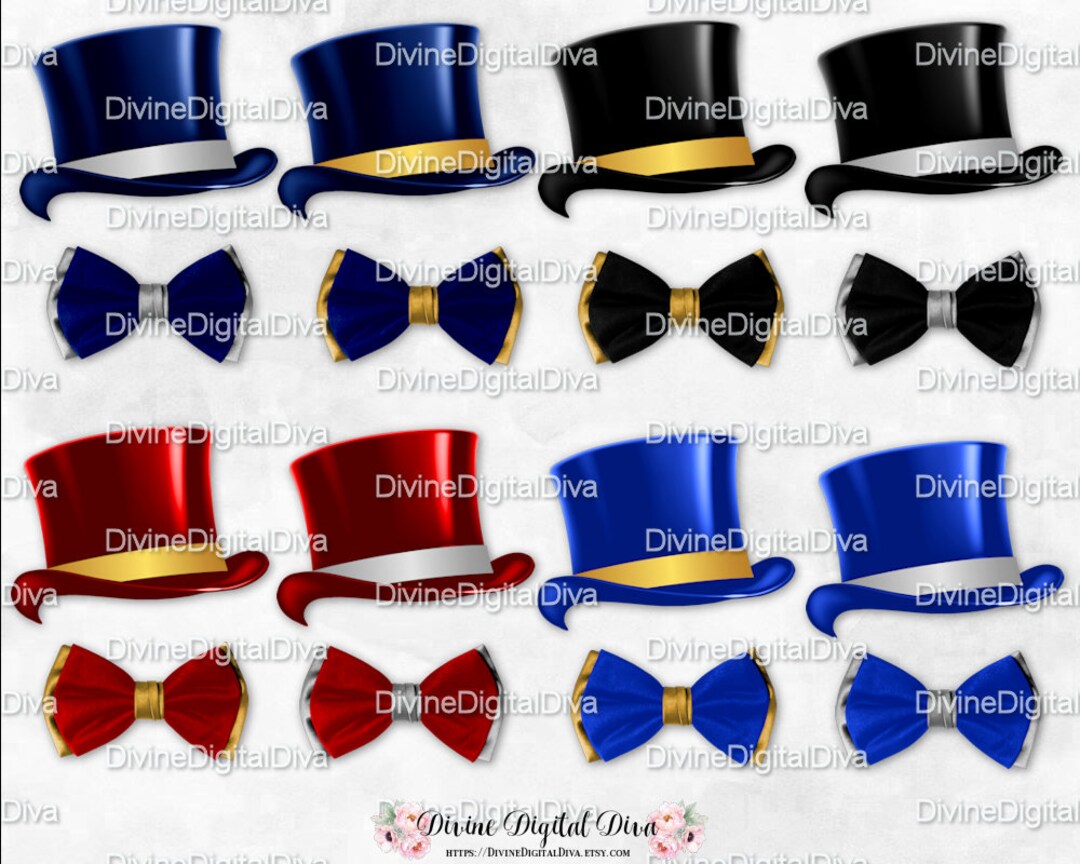 Top Hats & Bow Ties Black Royal Blue Navy Red Gold Silver Etsy