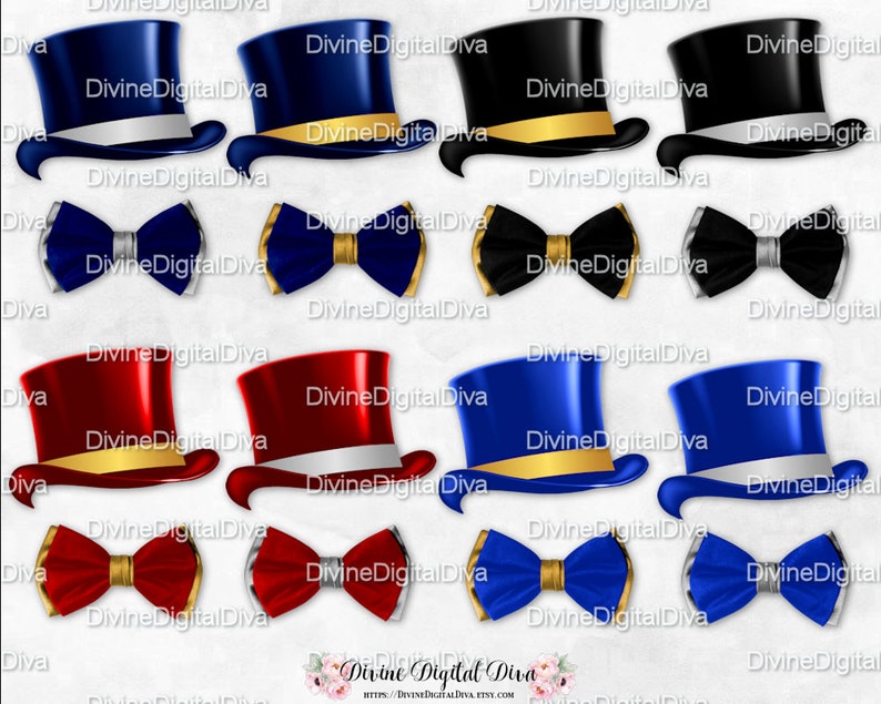 Top Hats & Bow Ties Black Royal Blue Navy Red Gold Silver Etsy