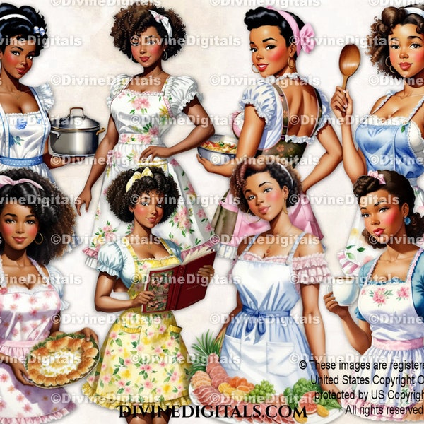 Retro Housewives 1950's Cooking & Baking Edition Apron | Ladies of Color African American Women | Clipart Digital Images Instant Download