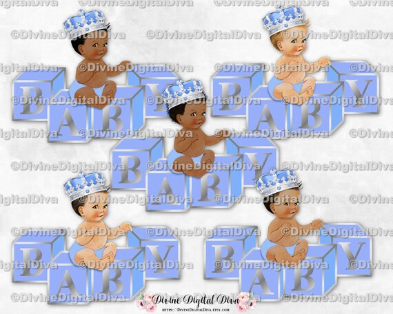 Little Prince On Blocks Light Blue & Silver Crown Sitting Baby Boy.