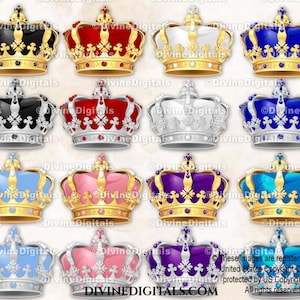Aufwendige Jeweled Kronen Gold & Silber | Royal Blau Rot Lila Pink Petrol Hellblau Schwarz Weiss |