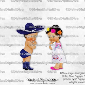 Mexicaanse jurk kleine prins en prinses sombrero laarzen geborduurde jurk Mexico | Middelgrote jongen en meisje | Gender Reveal-tweeling | Clipart direct downloaden