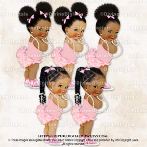 Ruffle Pants Pink Sneakers Pearls Baby Girl Babies of Color Braids Puffs Clipart