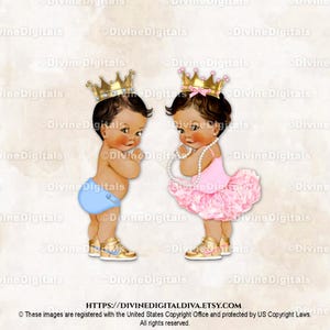 Baskets Prince Princess Ballerina Girl Tutu bleu rose Couronne d'or | Ton moyen bébé garçon fille | Révéler le genre | Clipart à téléchargement immédiat