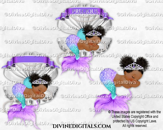 Mermaid Sleeping in Clam Shell Purple Lavender Teal Silver - Etsy