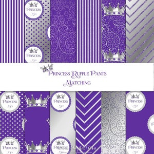 Princess Purple & Silver Glitter Dot Stripe Crown | Baby Girl | Digital Scrap Paper Pack | Instant Download
