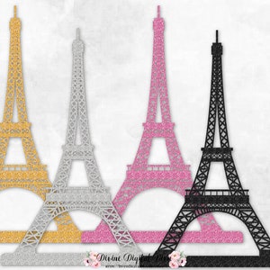 Tour Eiffel Paris Clipart Or Rose Noir Argent | Téléchargement instantané