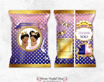 Gender Reveal Chip Bag Prince or Princess Pink Royal Blue Gold | Baby Boy Girl Dark Tone Puffs | Clipart Instant Download