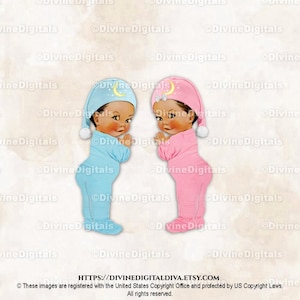 Twinkle Little Star Baby Jungen Mädchen Rosa Blau Footie Pyjamas Nachtmütze mit Mond & Sterne | Geschlecht offenbaren Zwillinge | Clipart Sofort Download