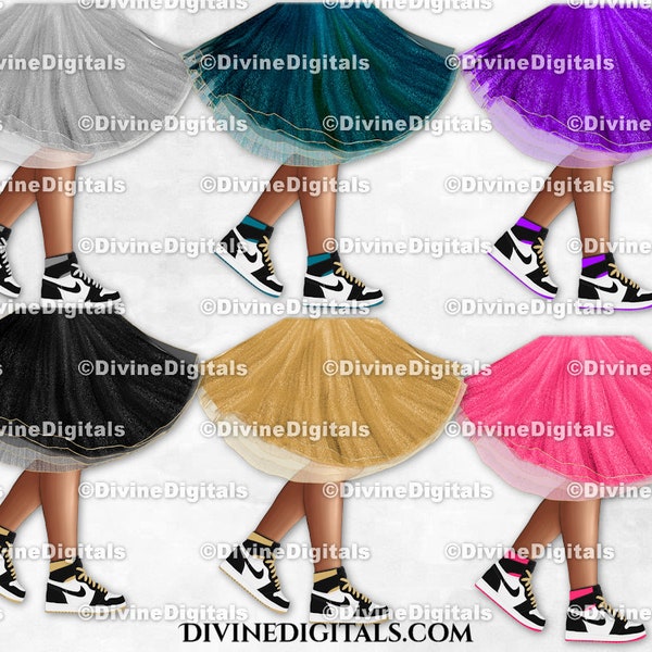 Sneaker Ball Legs Dress Tutu Fashion Party DARK Skin Tone | Transparent Clipart Digital Images PNG Instant Download