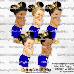 Pantoufles Oreilles De Souris Petit Prince Bleu Roi Jaune Couronne Dorée | 3 tons chair, bébé garçon | Clipart à téléchargement immédiat