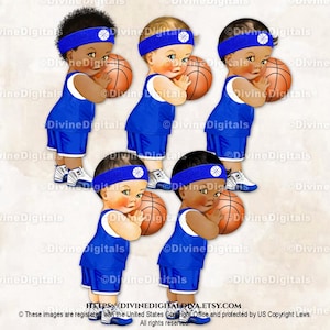 Der kleine Prinz Basketball Player royalblau Shorts Jersey Schweißband Sneakers | Baby Boy 3 Hauttöne | Clipart Sofort Download