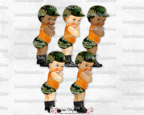 Baby Boy 3 Skin Tones Little Prince Purple Gold Combat Army Boots Diaper Clipart Instant Download
