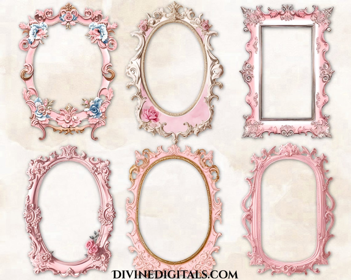 12 Pink Antique Vintage Rococo Digital Frames Florals Scrapbook Journal ...