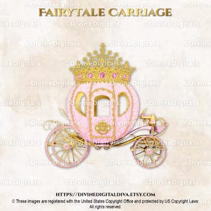 Pink Princess Cinderella Carriage Coach | Pink Gold Diamond Crown Tiara | Clipart Instant Download