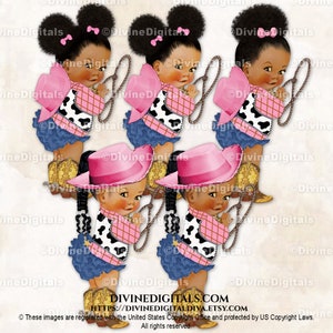 Das kleine Cowgirl Jessie Cowboyhut Jeans Rüschen Hose Westernhemd rosa braun Lasso | Baby Mädchen farbige Babys | Clipart Sofort Download