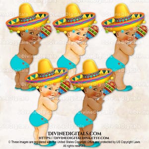 Mexicaanse Fiesta Sombrero Maracas Geel Rood Turquoise Groen Oranje Mexico | Babyjongen 3 huidskleuren | Clipart direct downloaden