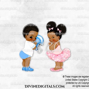 Touchdowns o Tutus Bebés Fútbol y Bailarina Azul Rosa / Bebé Niño Niña Puffs Oscuros / Revelación de Género Gemelos / Clipart Descarga Instantánea
