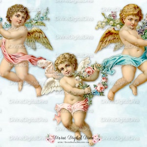 Viktorianische Putten Amor Engel Rosen Flügel | Clipart Digital Sofort Download