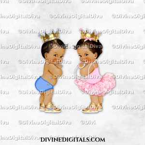 Príncipe Princesa Bailarina Niña Tutú Azul Rosa Corona Dorada Zapatillas / Bebé Niño Niña Tono Medio / Revelación de Género / Clipart Descarga Instantánea