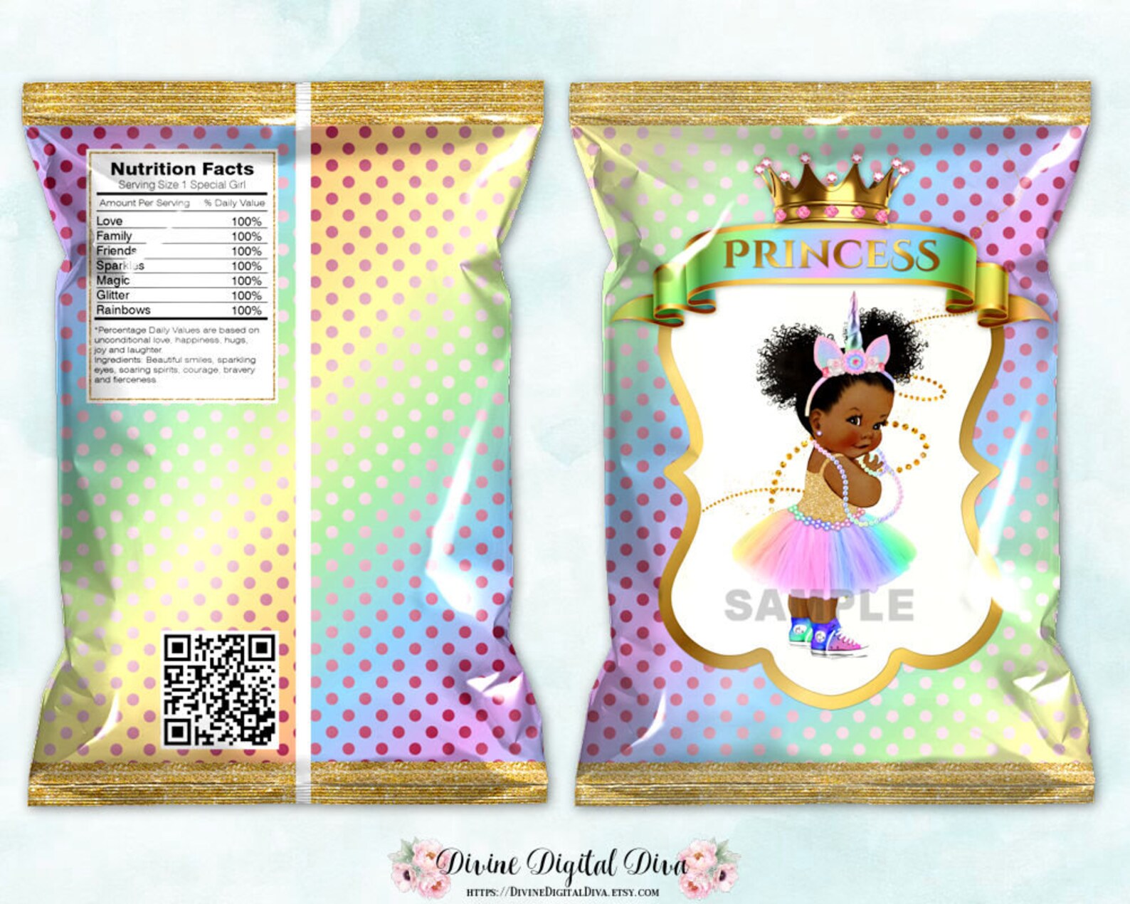 Unicorn Princess Printable Chip Bags Magical Rainbow Gold | Etsy
