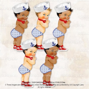 Maritimer Kleiner Prinz Sailor Navy Blau Anker Hut Schal | Baby Boy 3 Hauttöne | Clipart Sofort Download