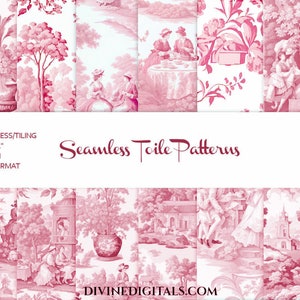 SANS SOUDURE Toile de Jouy rose framboise Scrapbooking Journalisation 12 x 12 arrière-plans Papier numérique Imprimable Carrelage | Téléchargement instantané