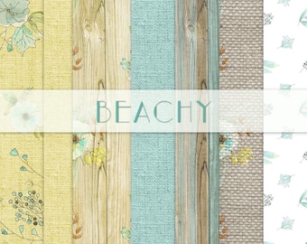 Strand Oceaan Zee Thema Bloemen Hout Jute Digitaal Papier