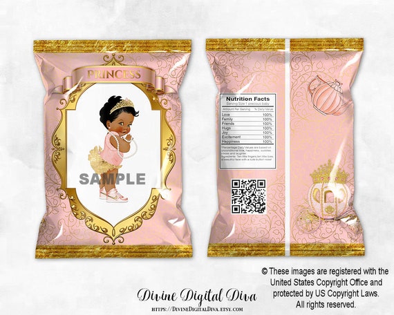Printable Chip Bags Carriage Princess Blush Pink Gold Tiara - Etsy