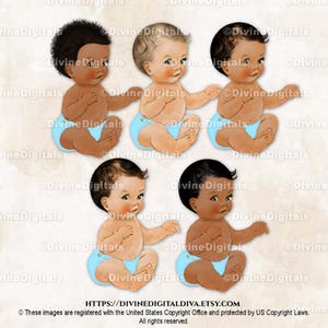 Kleine Prinz Hellblau Windeln | Sitzendes Baby 3 Hauttöne | Clipart Sofort Download