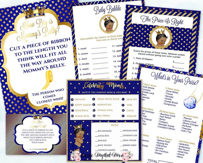 Little Prince Royal Blue Gold Baby Shower Games Package Etsy Little Prince Royal Blue Gold Baby Shower Games Package Etsy