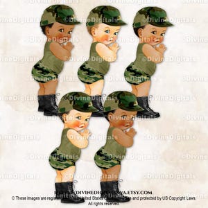 Bottes de combat camouflage vertes Le Petit Prince | 3 tons chair, bébé garçon | Clipart à téléchargement immédiat