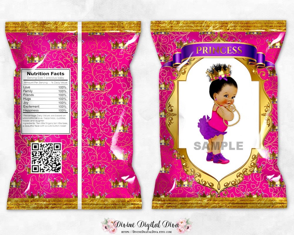 Printable Chip Bags Hot Pink Purple Gold Baby Girl Medium | Etsy