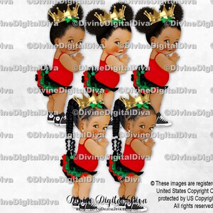 Principessa afroamericana rossa, nera e verde con corona d'oro e sneakers / Bambina di colore / Clipart da scaricare immediatamente