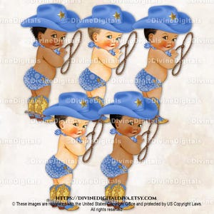 Kleiner Cowboy Blau Bandana Windel Hut Stiefel Schal Lasso | Baby Boy 3 Hauttöne | Clipart Sofort Download