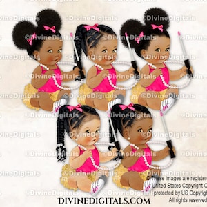 Princess Beauty - Baskets de maquillage rose doré, brillant à lèvres, perles baguette | Bouffées de tresses colorées Babies of Color Braids | Téléchargement de clipart