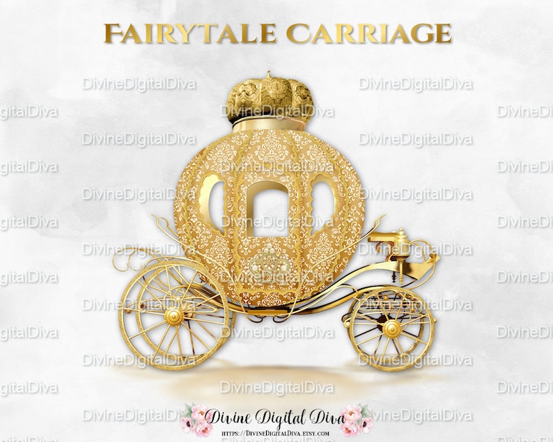 Gold Prince Princess Cinderella Fairytale Carriage Coach Clipart Instant Download