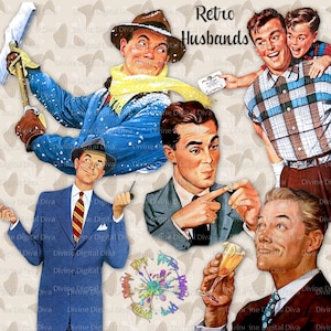 Maridos retrô anos 50 vintage | Homens modernos de meados do século | Download instantâneo de clipart