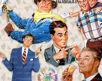 Retro Husbands 50s Vintage | Mid Century Modern Men | Clipart Instant Download
