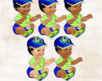 Little Prince Royal Blue Green Cap Hat Sneakers Gold Chain Baby Boy Clipart Instant Download