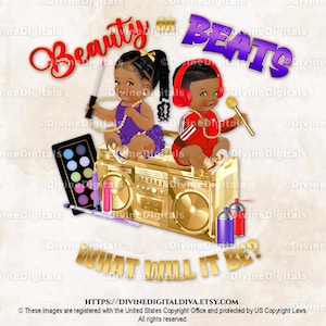 Bellezza o Beats Viola Rosso Oro per T-shirt e altro / Trecce Baby Dark Tone / Afroamericani / Gemelli rivelazione del sesso / Download immediato